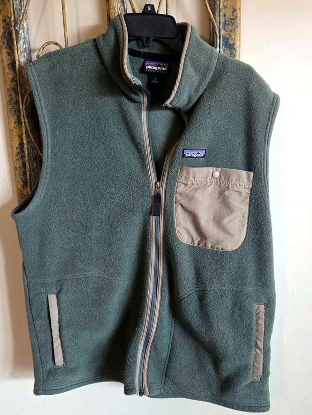 Patagonia Synchilla Men's Fleece Vest Green Khaki Full Zip Retro Pile Size L